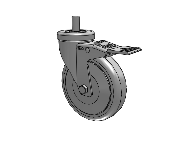 A-Line 1 1/4 Inch Wide Casters Threaded Stem Caster with 5 x 1.25 Thermo-Rubber (TPR) Wheel and Total Lock Brake