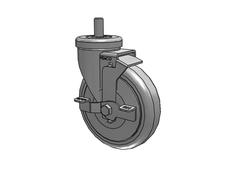 A-Line 1 1/4 Inch Wide Casters Threaded Stem Caster with 5 x 1.25 Thermo-Urethane (TPU) Wheel and Side Tread Lock Brake