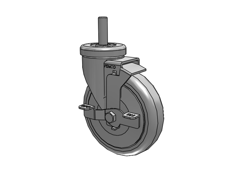 A-Line 1 1/4 Inch Wide Casters Threaded Stem Caster with 5 x 1.25 Thermo-Urethane (TPU) Wheel and Side Tread Lock Brake