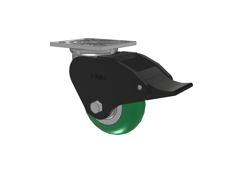 16 Series Top Plate Swivel Caster with 5 x 2 Green Tread on Aluminum Core PM - Round Polyurethane (Aluminum Core) Wheel and Total Lock Brake