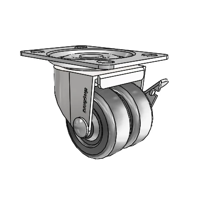 00 Series Top Plate Bright Chrome Swivel Caster with 2 x .8125 Loden Grey Hard Rubber Wheel and Side Brake