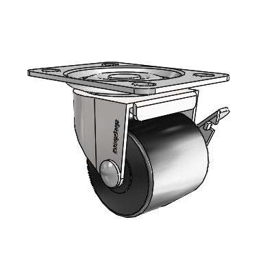 00 Series Top Plate Bright Chrome Swivel Caster with 2 x 1.8125 Black Polyolefin Wheel and Side Brake
