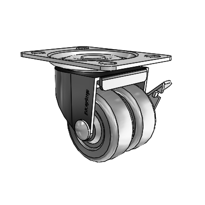 00 Series Top Plate Black Oxide Swivel Caster with 2 x .8125 Dark Grey Soft Rubber Wheel and Side Brake