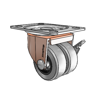 00 Series Top Plate Copper Oxide Swivel Caster with 2 x .8125 Grey Thermoplastic Rubber Wheel and Side Brake