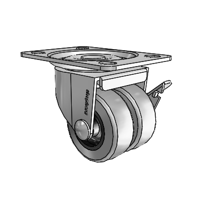 00 Series Top Plate Polished Nickel Swivel Caster with 2 x .8125 Grey Thermoplastic Rubber Wheel and Side Brake