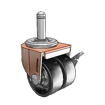 00 Series Grip Ring Copper Oxide Swivel Caster with 2 x .8125 Black Polyolefin Wheel and Side Brake