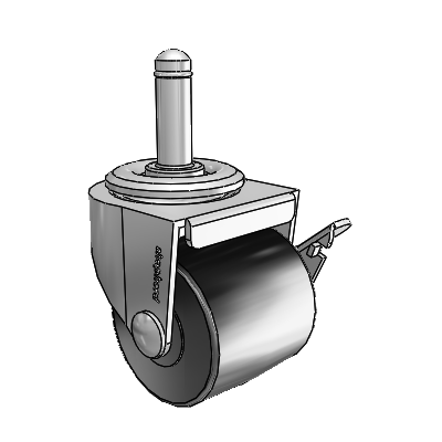 00 Series Grip Ring Polished Nickel Swivel Caster with 2 x 1.8125 Black Polyolefin Wheel and Side Brake