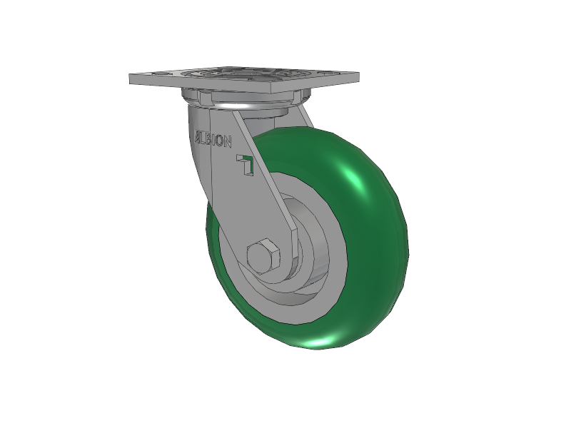 16 Series Top Plate Swivel Caster with 6 x 2 Green Tread on Aluminum Core PM - Round Polyurethane (Aluminum Core) Wheel