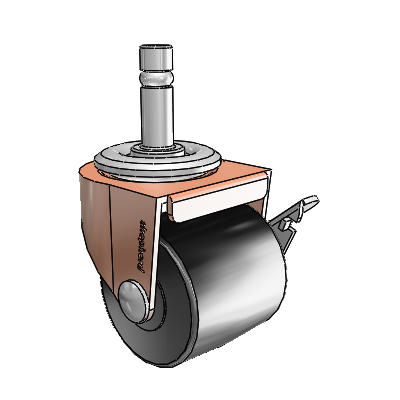 00 Series Grip Ring Copper Oxide Swivel Caster with 2 x 1.8125 Black Polyolefin Wheel and Side Brake