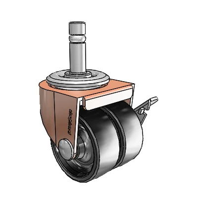 00 Series Grip Ring Copper Oxide Swivel Caster with 2 x .8125 Black Polyolefin Wheel and Side Brake