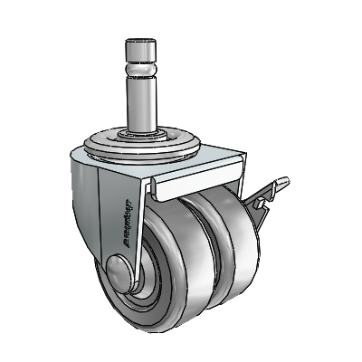 00 Series Grip Ring Zinc Swivel Caster with 2 x .8125 Dark Grey Soft Rubber Wheel and Side Brake