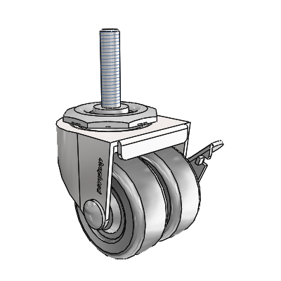 00 Series Threaded Stem Bright Chrome Swivel Caster with 2 x .8125 Dark Grey Soft Rubber Wheel and Side Brake