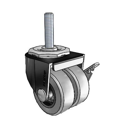 00 Series Threaded Stem Black Oxide Swivel Caster with 2 x .8125 Grey Thermoplastic Rubber Wheel and Side Brake