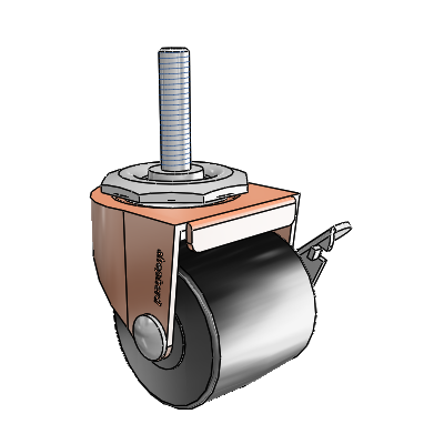 00 Series Threaded Stem Copper Oxide Swivel Caster with 2 x 1.8125 Black Polyolefin Wheel and Side Brake