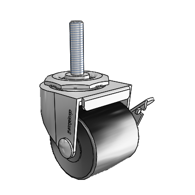 00 Series Threaded Stem Polished Nickel Swivel Caster with 2 x 1.8125 Black Polyolefin Wheel and Side Brake