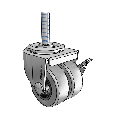 00 Series Threaded Stem Polished Nickel Swivel Caster with 2 x .8125 Grey Thermoplastic Rubber Wheel and Side Brake