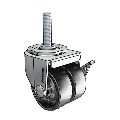 00 Series Threaded Stem Zinc Swivel Caster with 2 x .8125 Black Polyolefin Wheel and Side Brake