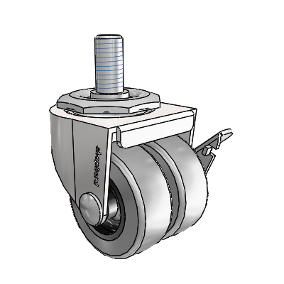 00 Series Threaded Stem Bright Chrome Swivel Caster with 2 x .8125 Grey Thermoplastic Rubber Wheel and Side Brake