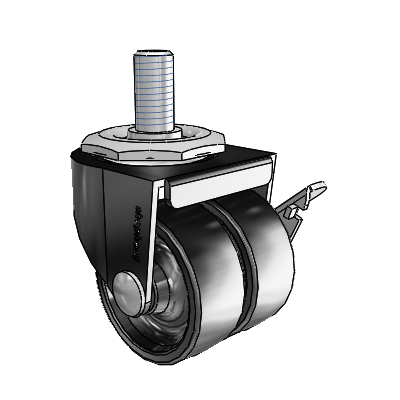 00 Series Threaded Stem Black Oxide Swivel Caster with 2 x .8125 Black Polyolefin Wheel and Side Brake