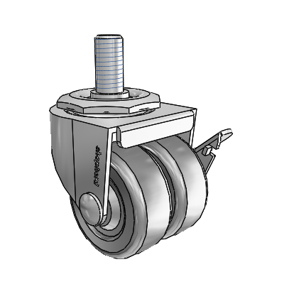 00 Series Threaded Stem Polished Nickel Swivel Caster with 2 x .8125 Dark Grey Soft Rubber Wheel and Side Brake