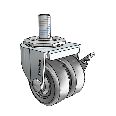 00 Series Threaded Stem Zinc Swivel Caster with 2 x .8125 Loden Grey Hard Rubber Wheel and Side Brake