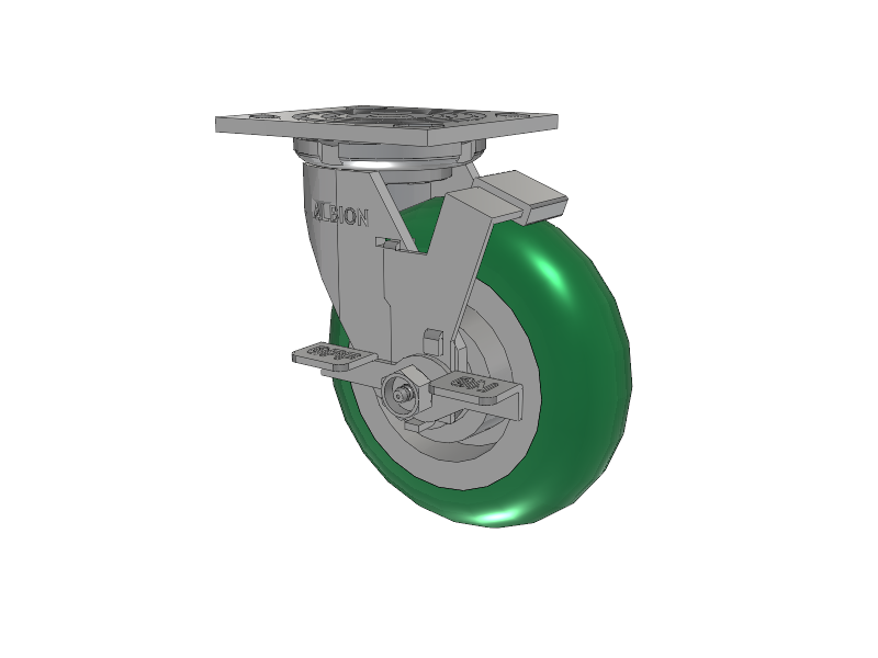 16 Series Top Plate Swivel Caster with 6 x 2 Green Tread on Aluminum Core PM - Round Polyurethane (Aluminum Core) Wheel and Face Brake