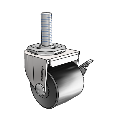 00 Series Threaded Stem Bright Chrome Swivel Caster with 2 x 1.8125 Black Polyolefin Wheel and Side Brake