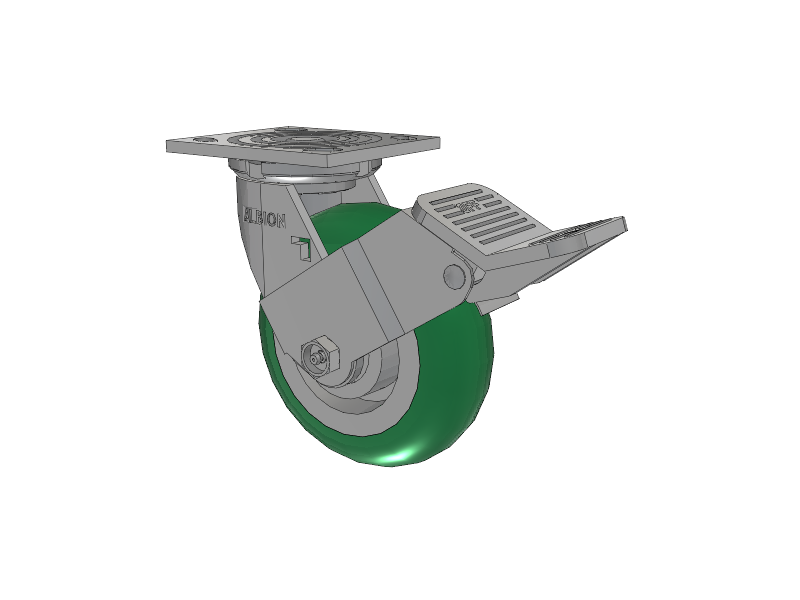 16 Series Top Plate Swivel Caster with 6 x 2 Green Tread on Aluminum Core PM - Round Polyurethane (Aluminum Core) Wheel and Face Brake