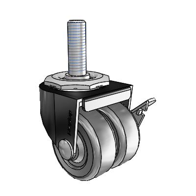00 Series Threaded Stem Black Oxide Swivel Caster with 2 x .8125 Loden Grey Hard Rubber Wheel and Side Brake