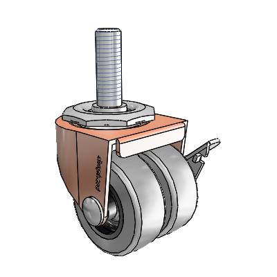 00 Series Threaded Stem Copper Oxide Swivel Caster with 2 x .8125 Grey Thermoplastic Rubber Wheel and Side Brake