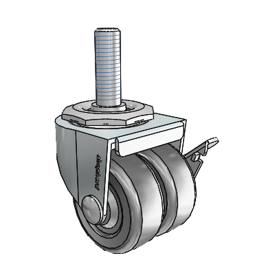 00 Series Threaded Stem Zinc Swivel Caster with 2 x .8125 Loden Grey Hard Rubber Wheel and Side Brake