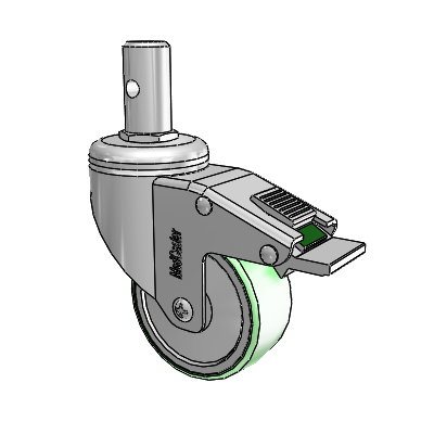 Chrome Hospital CH Round Stem Swivel Caster with 3 x 1.25 Antimicrobial Rubber Wheel and Directional Lock Brake