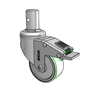 Chrome Hospital CH Round Stem Swivel Caster with 3 x 1.25 Antimicrobial Rubber Wheel and Directional Lock Brake