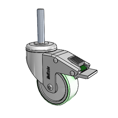 Chrome Hospital CH Threaded Stem Swivel Caster with 3 x 1.25 Antimicrobial Rubber Wheel and Directional Lock Brake