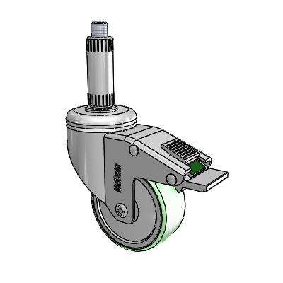Chrome Hospital CH Expanding Adapter (Nylon) Swivel Caster with 3 x 1.25 Antimicrobial Rubber Wheel and Directional Lock Brake