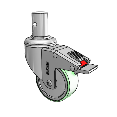 Chrome Hospital CH Round Stem Swivel Caster with 3 x 1.25 Antimicrobial Rubber Wheel and Total Lock Brake