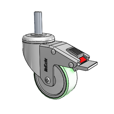 Chrome Hospital CH Threaded Stem Swivel Caster with 3 x 1.25 Antimicrobial Rubber Wheel and Total Lock Brake