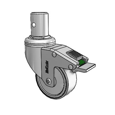 Chrome Hospital Antistatic Round Stem Swivel Caster with 3 x 1.25 Conductive Rubber Wheel and Directional Lock Brake