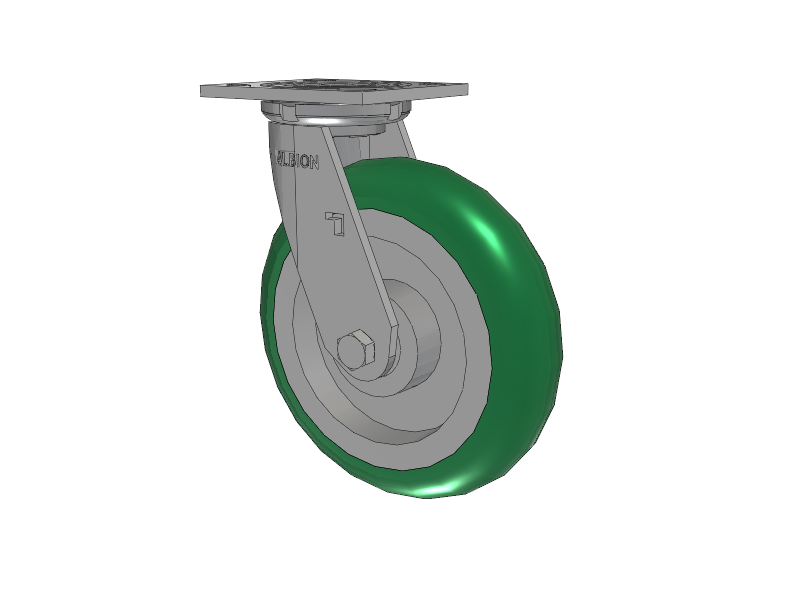 16 Series Top Plate Swivel Caster with 8 x 2 Green Tread on Aluminum Core PM - Round Polyurethane (Aluminum Core) Wheel