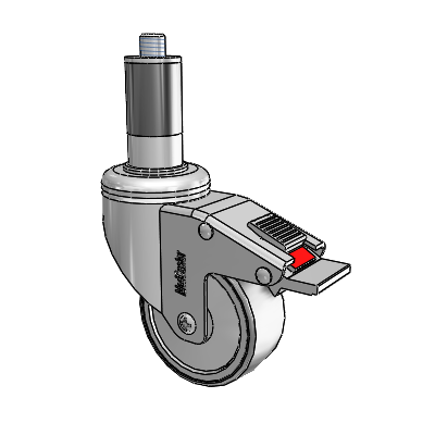 Chrome Hospital Antistatic Expanding Adapter (Rubber) Swivel Caster with 3 x 1.25 Conductive Rubber Wheel and Total Lock Brake