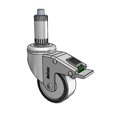 Chrome Hospital CH Expanding Adapter (Nylon) Swivel Caster with 3 x 1.25 Polyurethane TPU Wheel and Directional Lock Brake