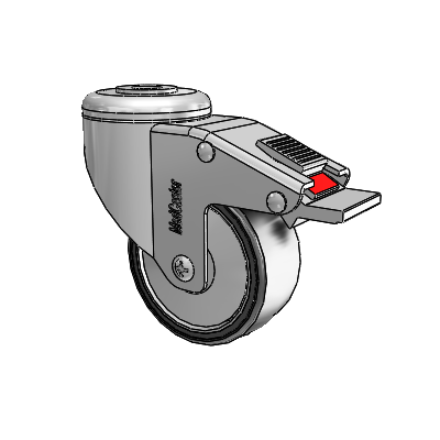 Chrome Hospital CH Hollow Kingpin (Unassembled Caster) Swivel Caster with 3 x 1.25 Polyurethane TPU Wheel and Total Lock Brake