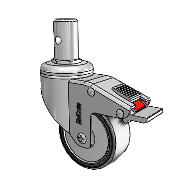 Chrome Hospital CH Round Stem Swivel Caster with 3 x 1.25 Polyurethane TPU Wheel and Total Lock Brake