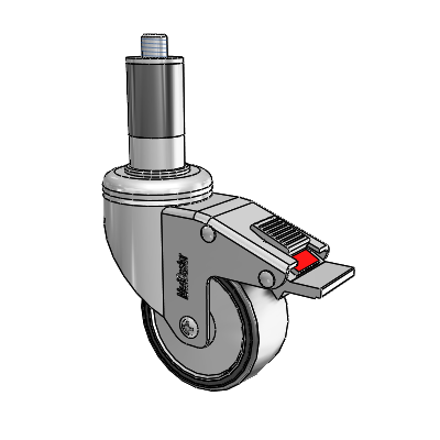Chrome Hospital CH Expanding Adapter (Rubber) Swivel Caster with 3 x 1.25 Polyurethane TPU Wheel and Total Lock Brake