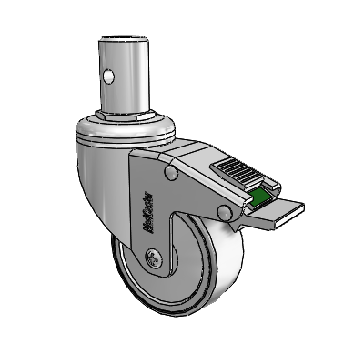 Chrome Hospital CH Round Stem Swivel Caster with 3 x 1.25 Thermoplastic Rubber Wheel and Directional Lock Brake