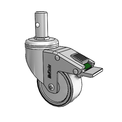 Chrome Hospital CH Round Stem Swivel Caster with 3 x 1.25 Thermoplastic Rubber Wheel and Directional Lock Brake