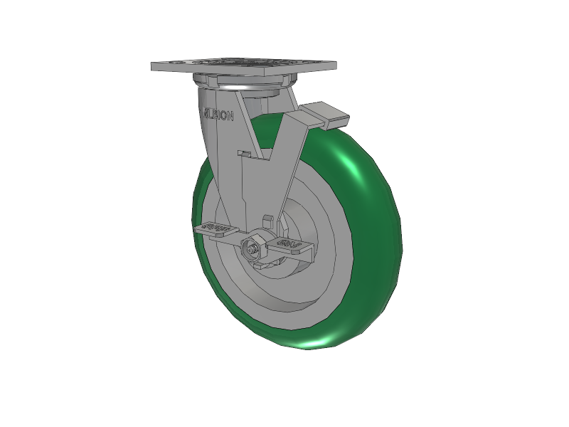 16 Series Top Plate Swivel Caster with 8 x 2 Green Tread on Aluminum Core PM - Round Polyurethane (Aluminum Core) Wheel and Face Brake
