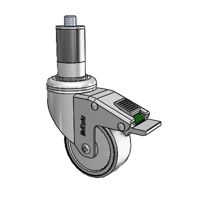 Chrome Hospital CH Expanding Adapter (Rubber) Swivel Caster with 3 x 1.25 Thermoplastic Rubber Wheel and Directional Lock Brake