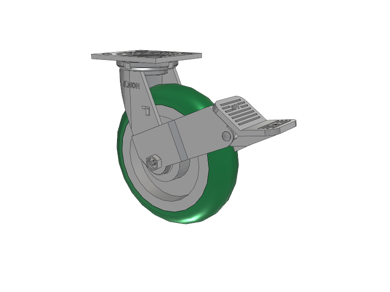 16 Series Top Plate Swivel Caster with 8 x 2 Green Tread on Aluminum Core PM - Round Polyurethane (Aluminum Core) Wheel and Face Brake