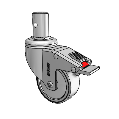 Chrome Hospital CH Round Stem Swivel Caster with 3 x 1.25 Thermoplastic Rubber Wheel and Total Lock Brake